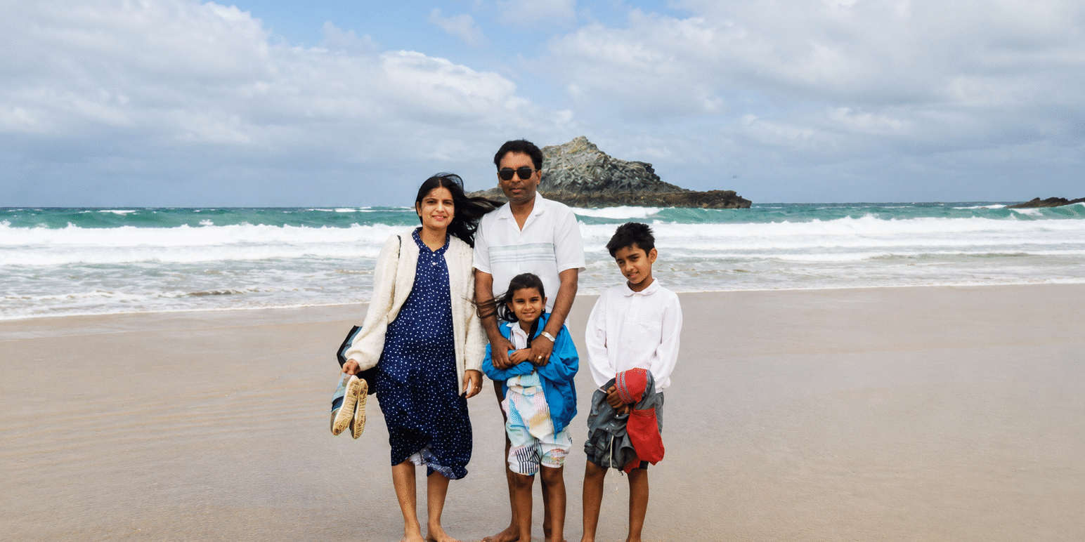 family on beach