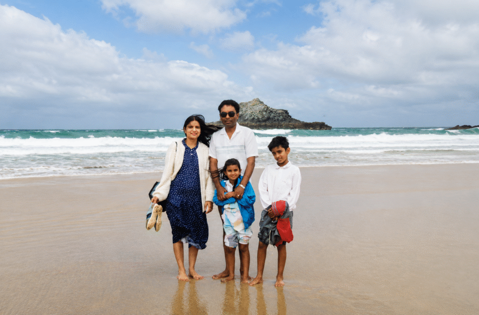 family on beach